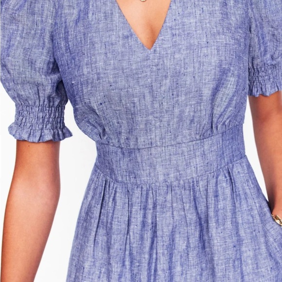Boden Blue Anna Linen Tiered Dress Puff Ruffle Sleeves Size 10 Fit & Flare - Picture 2 of 15